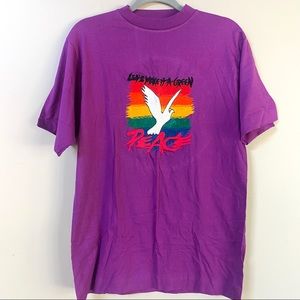 Vintage 80s 90s Greenpeace single stitch embroidered rainbow dove purple…